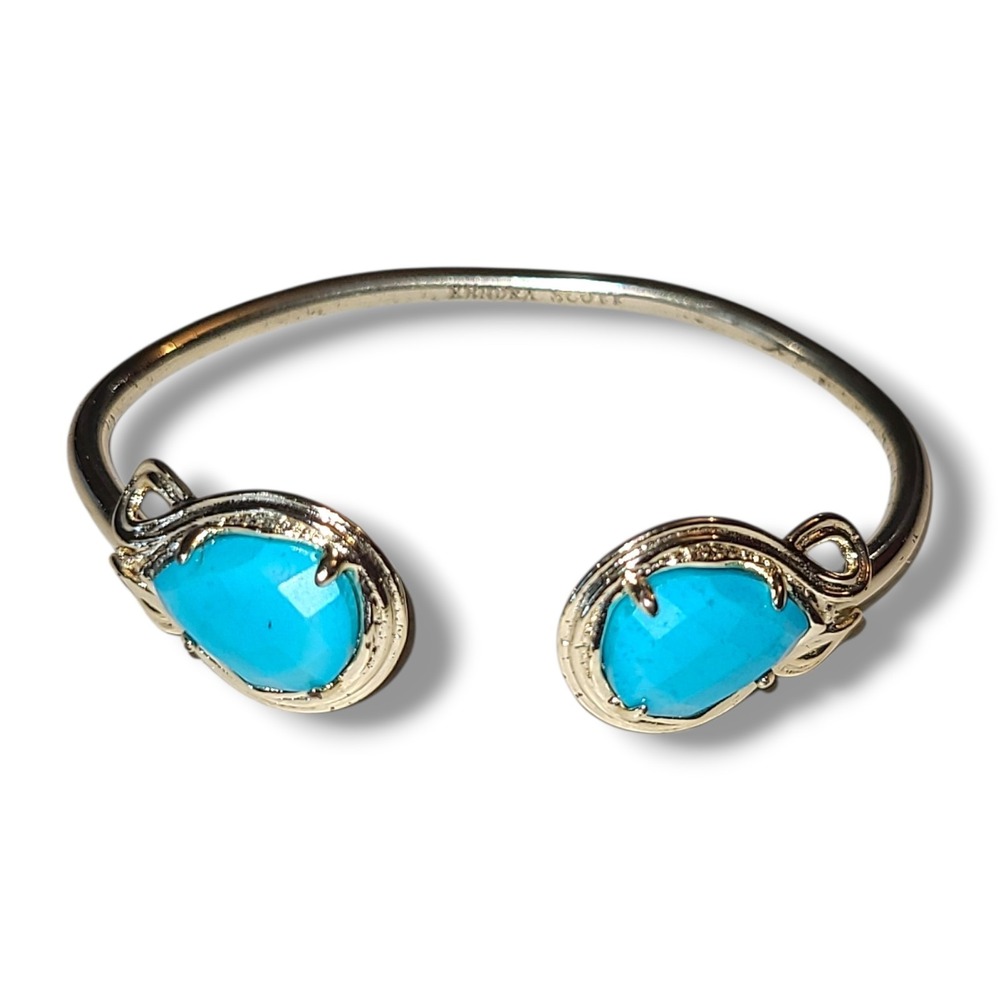 Kendra Scott Andy Cuff Bracelet Rhodium Silver Turquoise Blue Retired Open